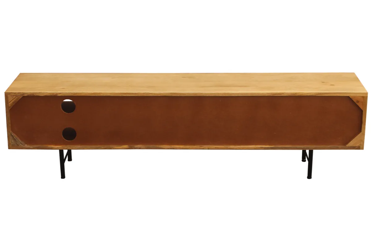 Miliboo TV-Möbel aus hellem massivem Mangoholz mit Relief und schwarzem Metall B160 cm AGRA* Tv-lowboards
