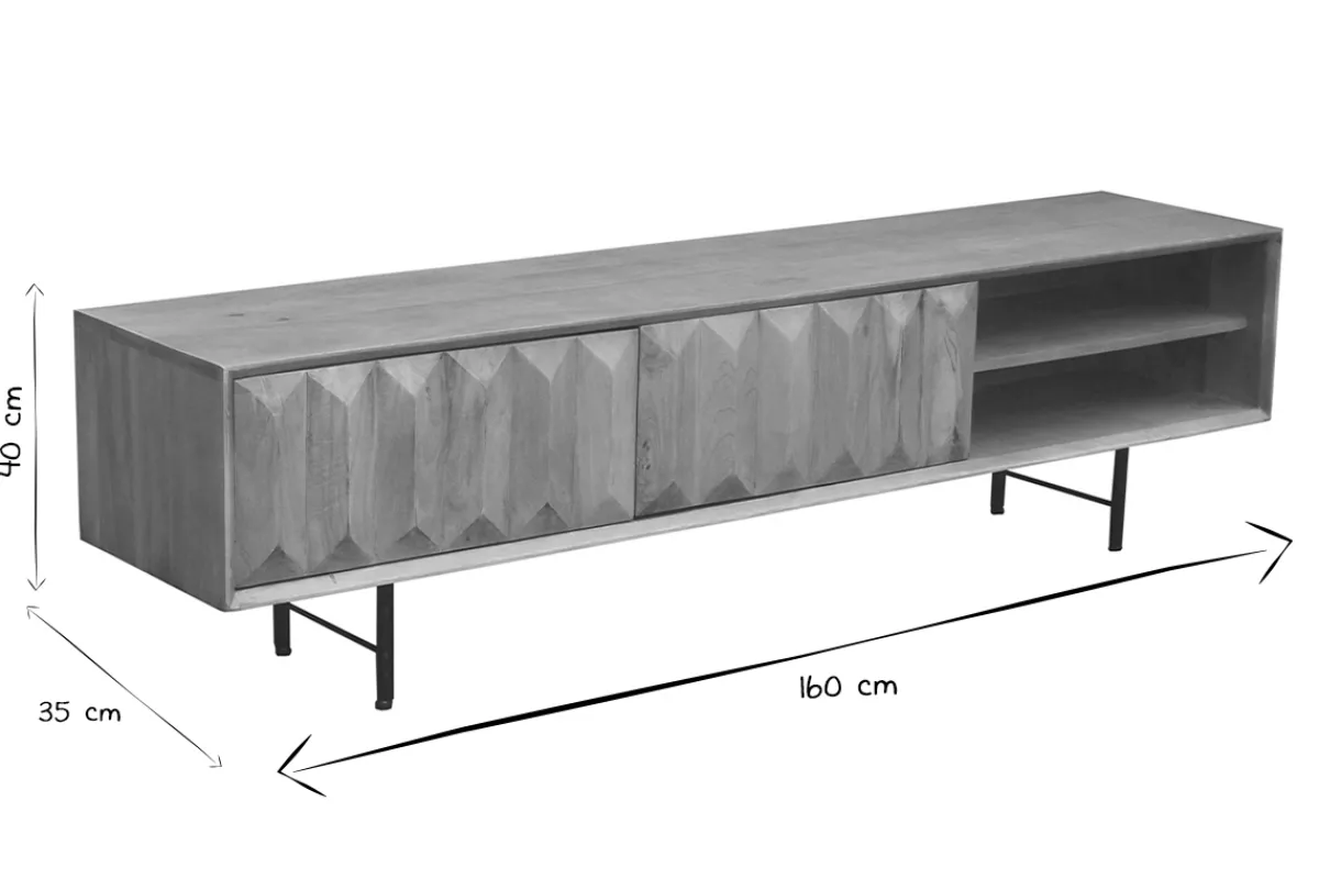Miliboo TV-Möbel aus hellem massivem Mangoholz mit Relief und schwarzem Metall B160 cm AGRA* Tv-lowboards