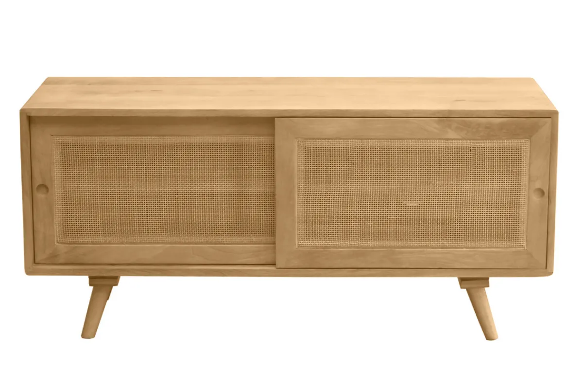 Miliboo TV-Möbel aus massivem Mangoholz und Rattan-Rohrgeflecht B110 cm ACANGE* Tv-lowboards