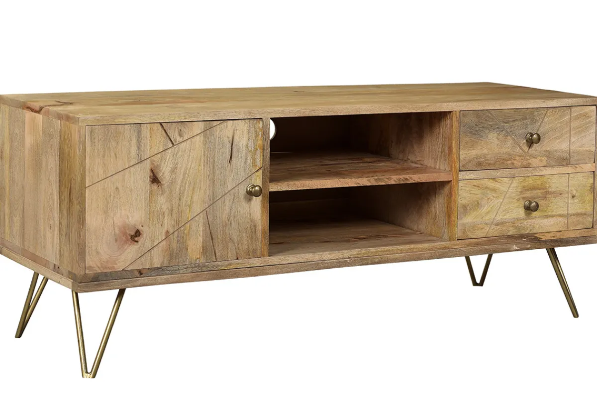 Miliboo TV-Möbel graviert aus Mangoholz und Metall LINIUM* Tv-lowboards