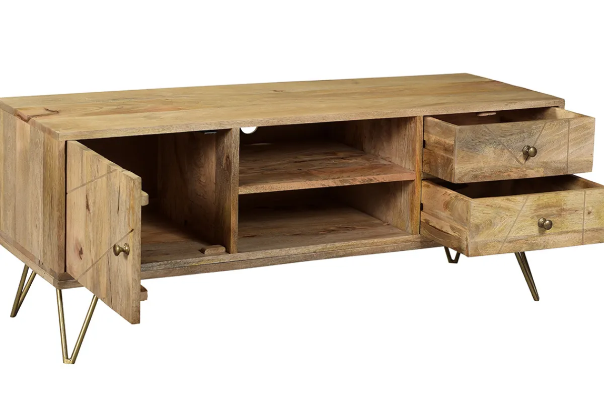 Miliboo TV-Möbel graviert aus Mangoholz und Metall LINIUM* Tv-lowboards