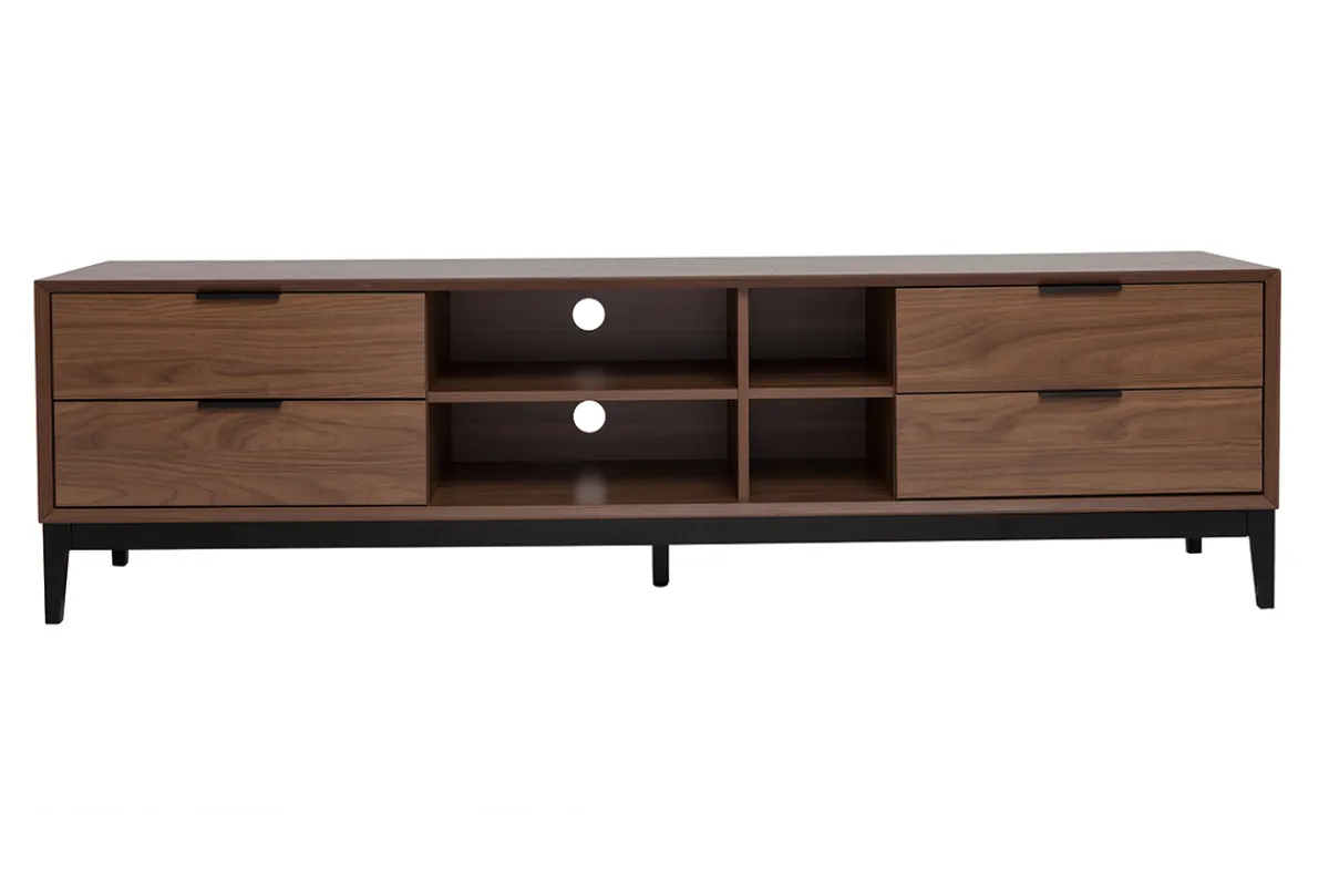 Miliboo TV-Möbel im Vintage-Stil aus dunklem Walnussfurnier und schwarzem Metall mit Stauraum B180 cm SARTO* Tv-lowboards