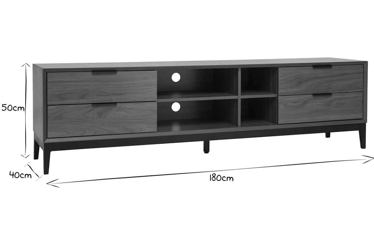 Miliboo TV-Möbel im Vintage-Stil aus dunklem Walnussfurnier und schwarzem Metall mit Stauraum B180 cm SARTO* Tv-lowboards
