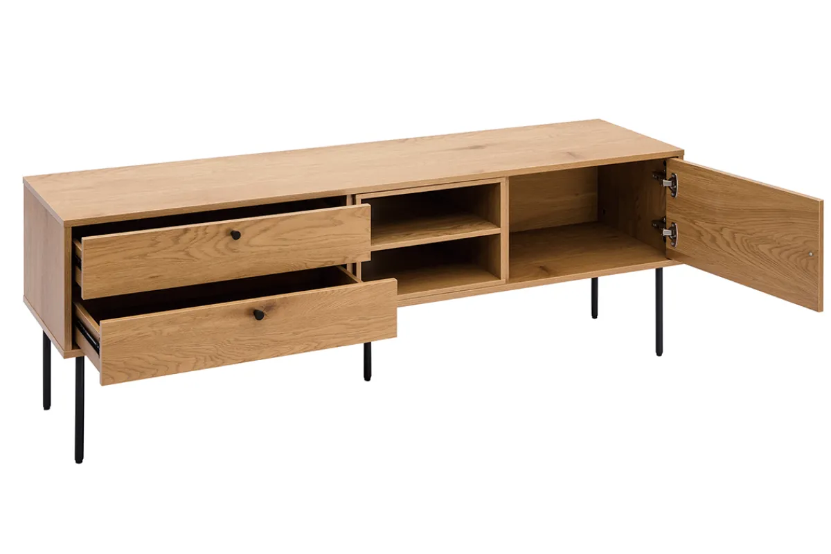 Miliboo TV-Möbel mit hellem Holzdekor in Eiche und schwarzen Metallfüßen B160 cm PERNELLE* Tv-lowboards