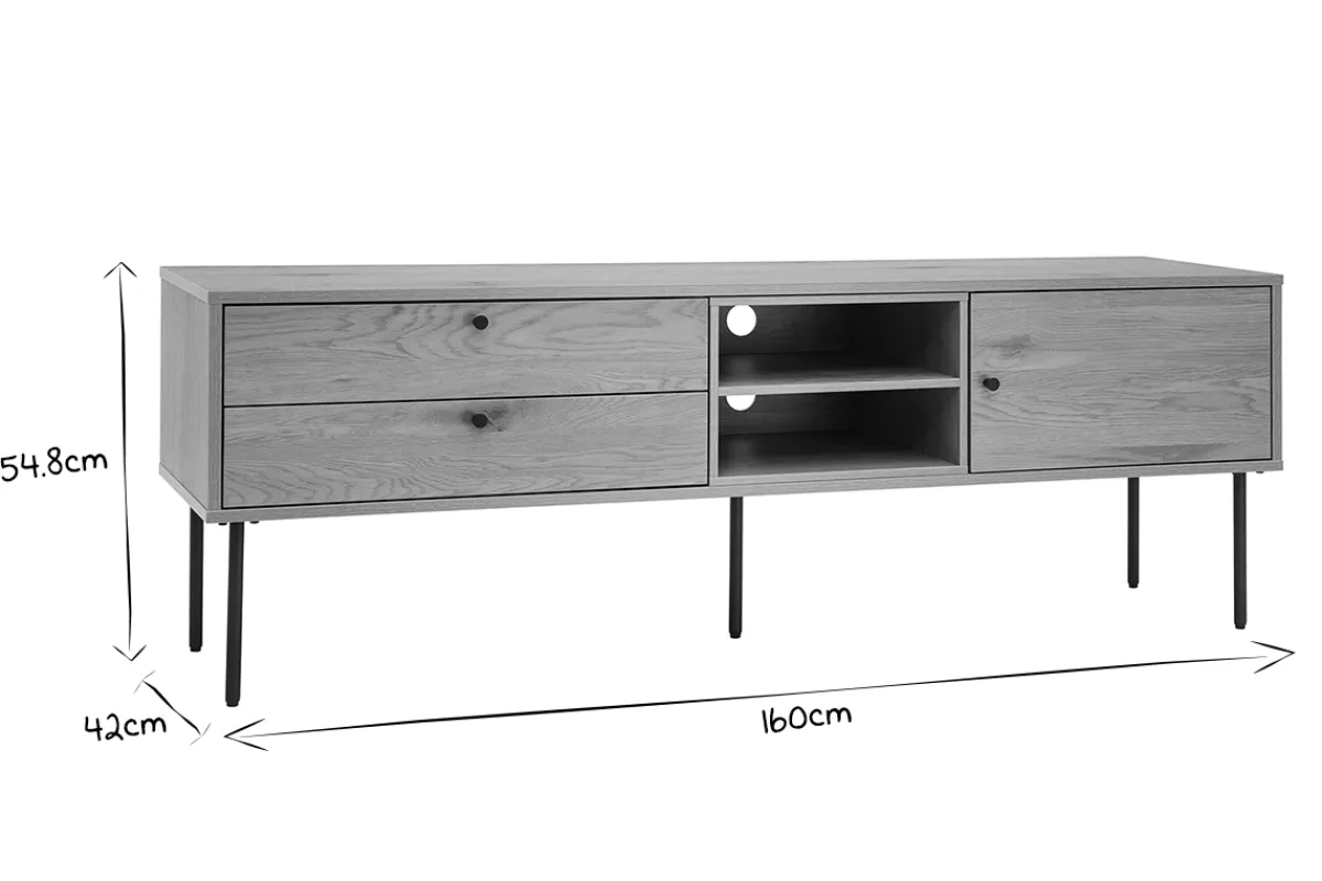 Miliboo TV-Möbel mit hellem Holzdekor in Eiche und schwarzen Metallfüßen B160 cm PERNELLE* Tv-lowboards