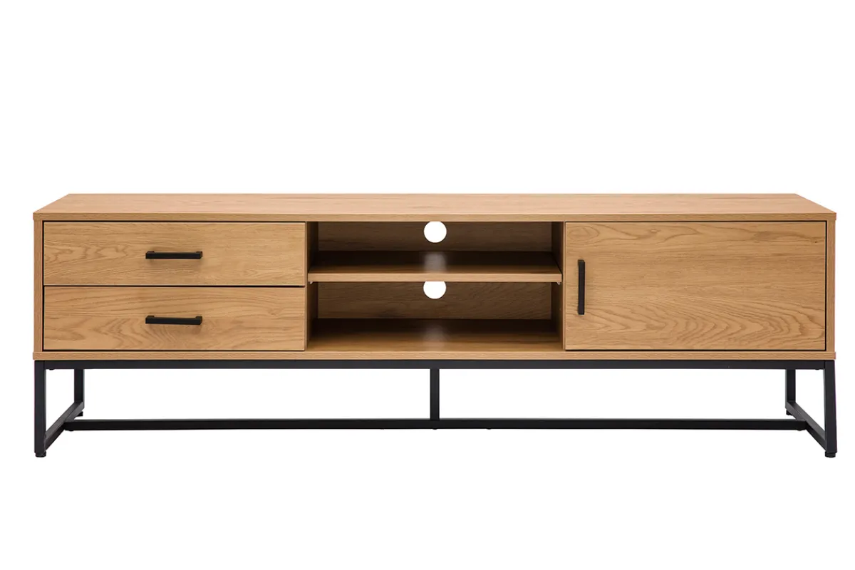 Miliboo TV-Möbel mit hellem Holzdekor in Eiche und schwarzem Metall B160 cm LOVATO* Tv-lowboards