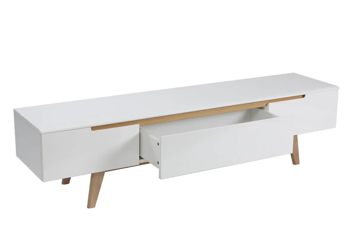 Miliboo TV-Möbel Skandinavienstil Weiß glänzend und Esche 180 cm MELKA* Tv-lowboards