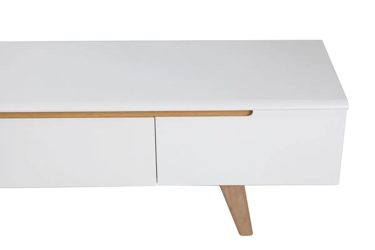 Miliboo TV-Möbel Skandinavienstil Weiß glänzend und Esche 180 cm MELKA* Tv-lowboards