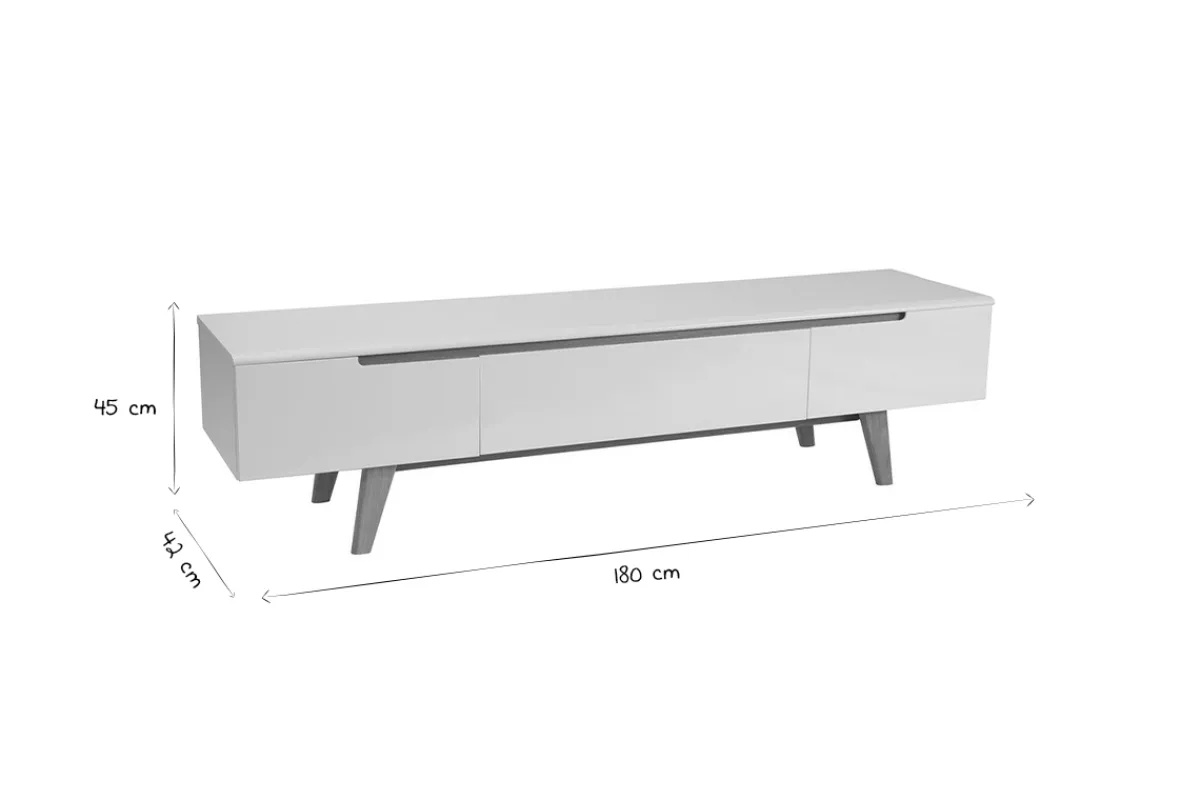 Miliboo TV-Möbel Skandinavienstil Weiß glänzend und Esche 180 cm MELKA* Tv-lowboards