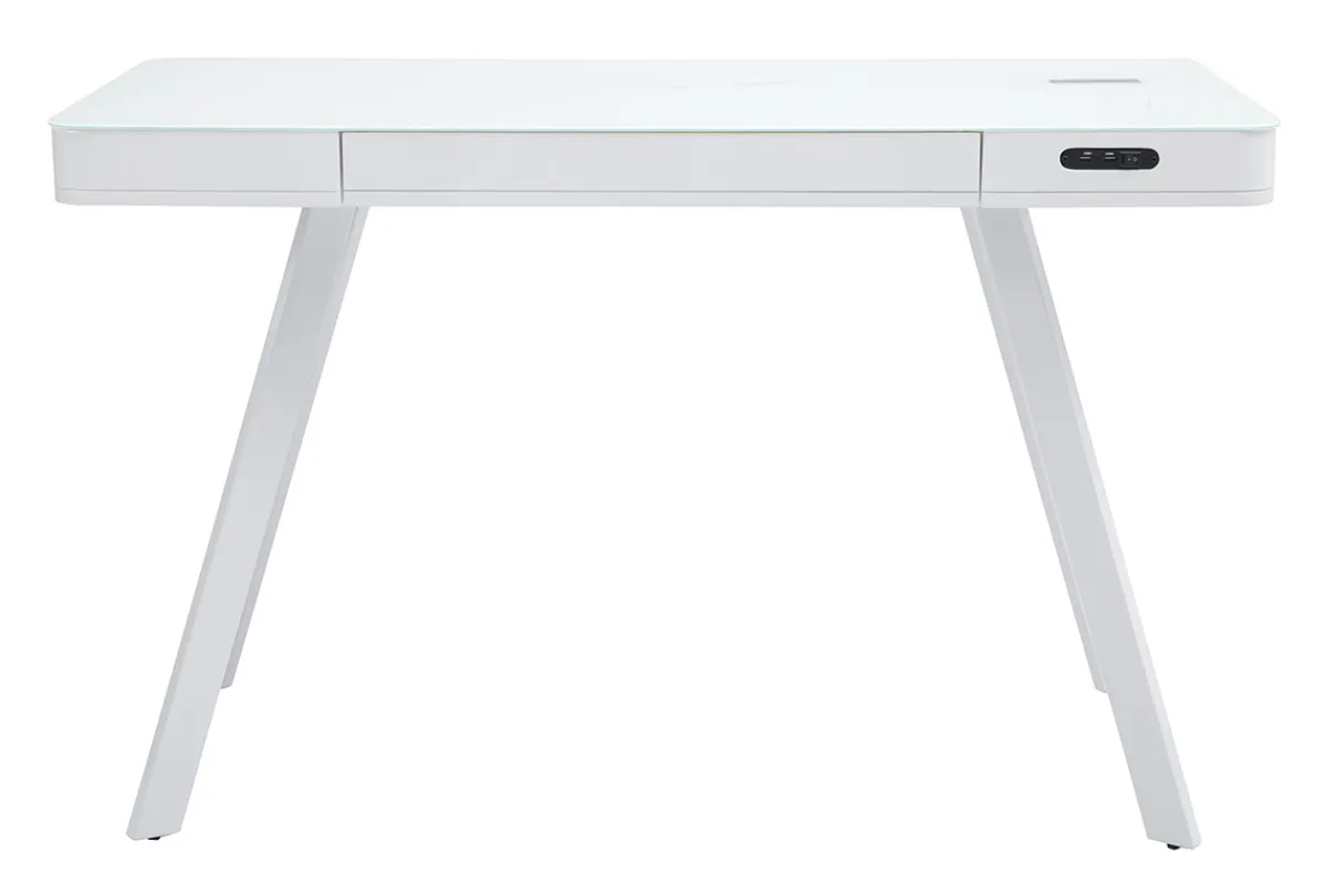 Miliboo Vernetzter Multimedia-Schreibtisch - transparentes Glas und weißes Metall CLEVER* Design-schreibtische