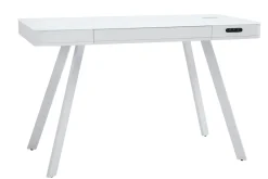 Miliboo Vernetzter Multimedia-Schreibtisch - transparentes Glas und weißes Metall CLEVER* Design-schreibtische