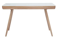 Miliboo Vernetzter Multimedia-Schreibtisch - weißes Glas und helles Holz CLEVER* Design-schreibtische