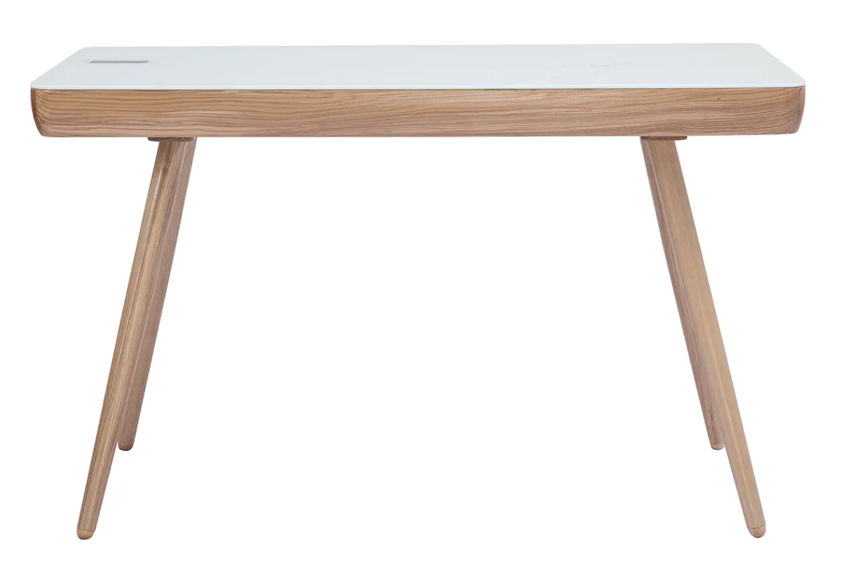 Miliboo Vernetzter Multimedia-Schreibtisch - weißes Glas und helles Holz CLEVER* Design-schreibtische