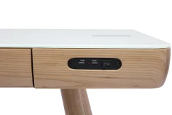Miliboo Vernetzter Multimedia-Schreibtisch - weißes Glas und helles Holz CLEVER* Design-schreibtische