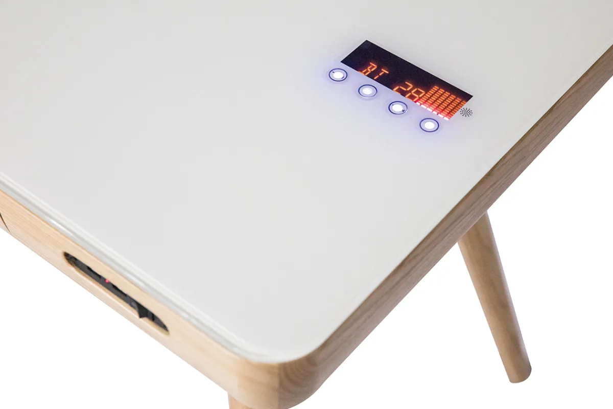 Miliboo Vernetzter Multimedia-Schreibtisch - weißes Glas und helles Holz CLEVER* Design-schreibtische