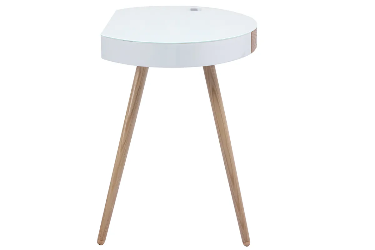 Miliboo Vernetzter Multimedia-Schreibtisch - Glas Weiß und helles Holz HANDY* Design-schreibtische