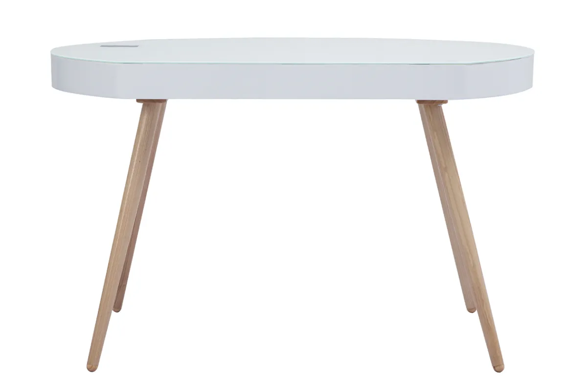Miliboo Vernetzter Multimedia-Schreibtisch - Glas Weiß und helles Holz HANDY* Design-schreibtische