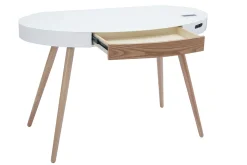 Miliboo Vernetzter Multimedia-Schreibtisch - Glas Weiß und helles Holz HANDY* Design-schreibtische