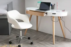 Miliboo Vernetzter Multimedia-Schreibtisch - Glas Weiß und helles Holz HANDY* Design-schreibtische