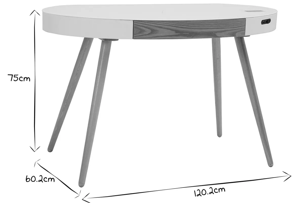 Miliboo Vernetzter Multimedia-Schreibtisch - Glas Weiß und helles Holz HANDY* Design-schreibtische