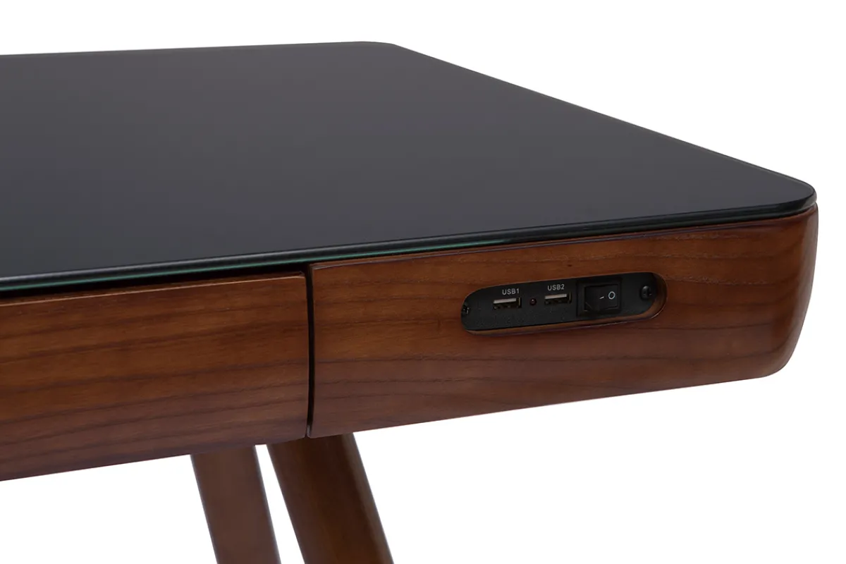 Miliboo Vernetzter Multimedia-Schreibtisch - weißes Glas und helles Holz CLEVER* Design-schreibtische