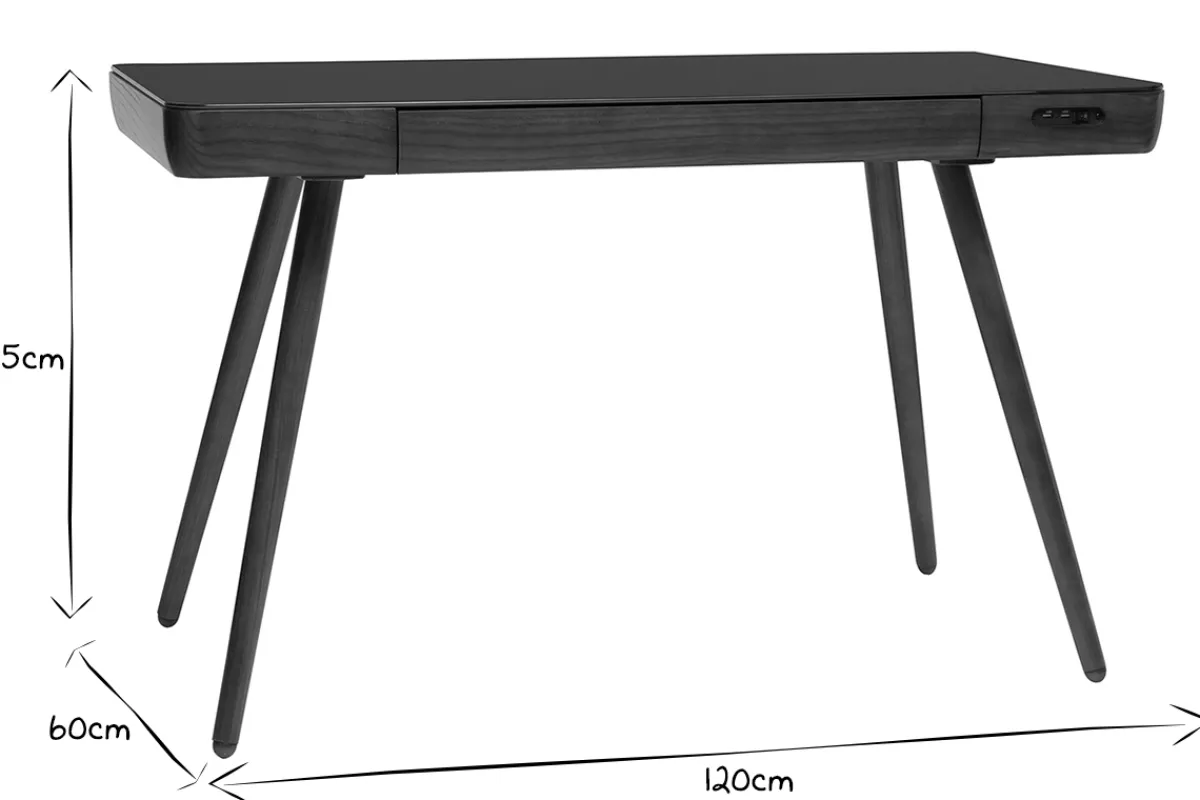 Miliboo Vernetzter Multimedia-Schreibtisch - weißes Glas und helles Holz CLEVER* Design-schreibtische