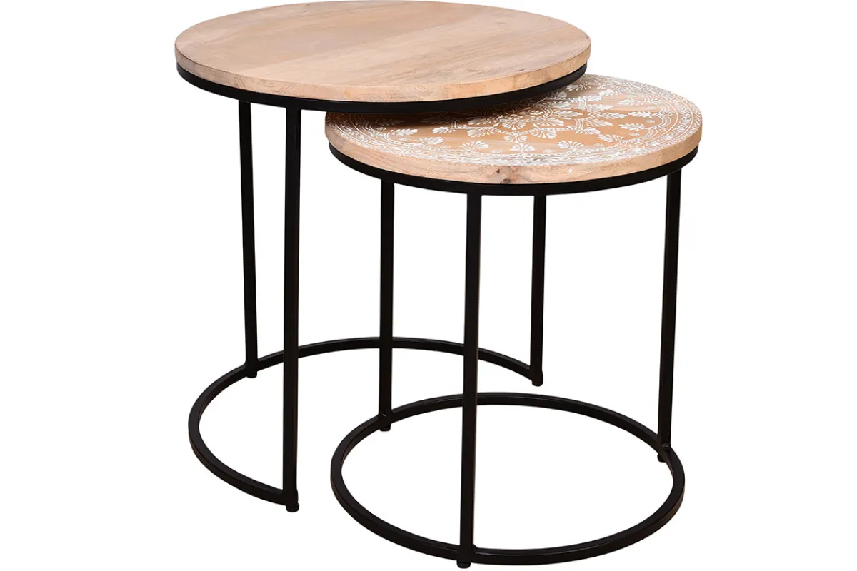 Miliboo Verschachtelungs-Couchtische aus massivem Mangoholz und Metall TOGETHER* Couchtische