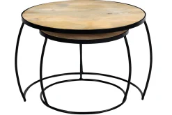 Miliboo Verschachtelungs-Couchtische aus massivem Mangoholz und Metall BARREL* Couchtische