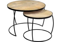 Miliboo Verschachtelungs-Couchtische aus massivem Mangoholz und Metall BARREL* Couchtische