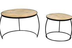 Miliboo Verschachtelungs-Couchtische aus massivem Mangoholz und Metall BARREL* Couchtische
