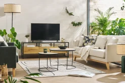Miliboo Verschachtelungs-Couchtische aus massivem Mangoholz und Metall BARREL* Couchtische