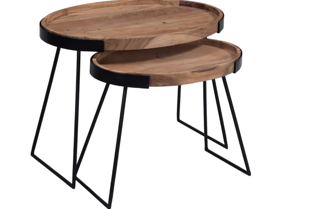 Miliboo Verschachtelungs-Couchtische aus Metall und massivem Akazienholz ELAVO* Couchtische|Beistelltische