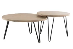 Miliboo Verschachtelungstische rund aus massivem Mangoholz und Metall (2er-Satz) VIBES* Couchtische