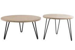 Miliboo Verschachtelungstische rund aus massivem Mangoholz und Metall (2er-Satz) VIBES* Couchtische