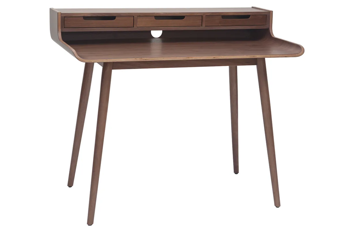 Miliboo Vintage Schreibtisch aus Nussbaumholz 3 Schubladen L110 cm OPUS* Design-schreibtische