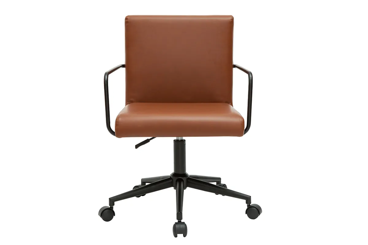 Miliboo Vintage-Bürostuhl aus braunem Polyurethan und schwarzem Metall FLOKI* Bürostühle|Bürostuhl Zum Kleinen Preis