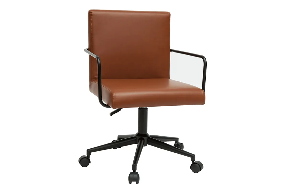 Miliboo Vintage-Bürostuhl aus braunem Polyurethan und schwarzem Metall FLOKI* Bürostühle|Bürostuhl Zum Kleinen Preis
