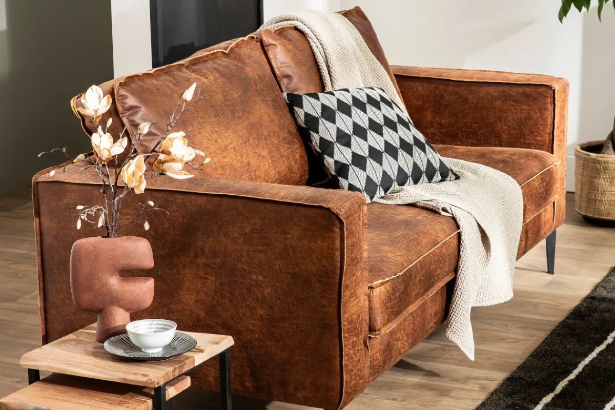 Miliboo Vintage-Ledersofa 3-Sitzer cognacfarben SONNY* Ledersofas