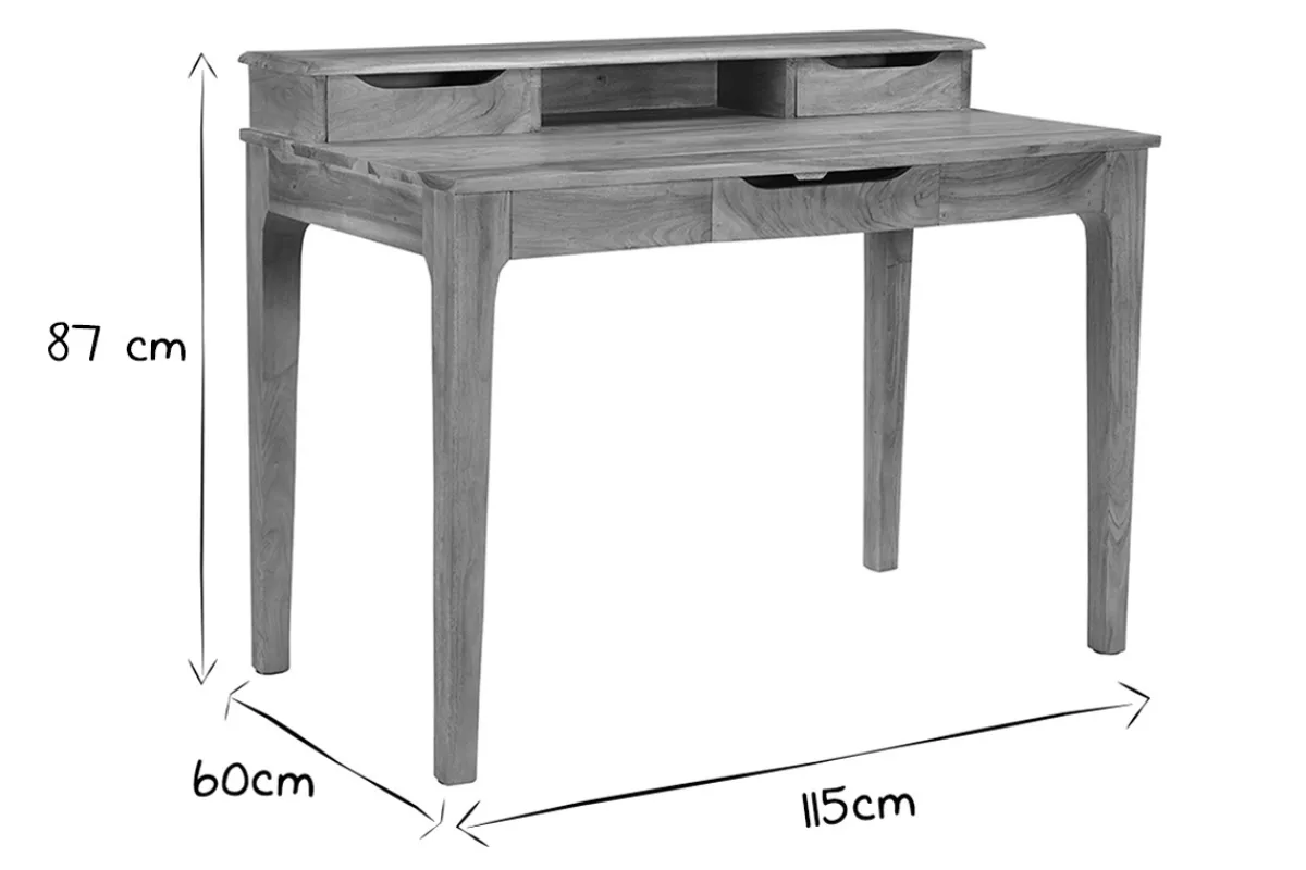 Miliboo Vintage-Schreibtisch aus massivem Akazienholz mit Fach und Schubladen B115 cm GARY* Design-schreibtische