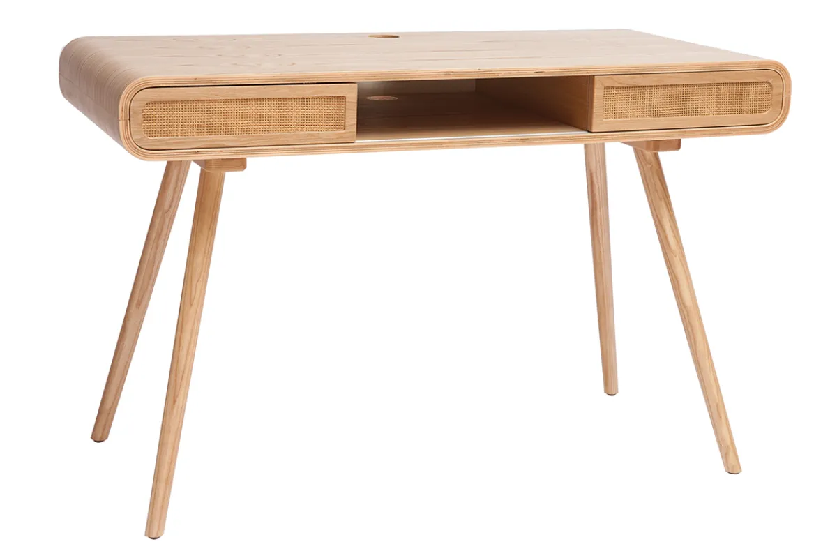 Miliboo Vintage-Schreibtisch mit Aufbewahrung aus hellem Holz und Rohrgeflecht B120 cm OLYMPE* Design-schreibtische