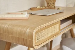 Miliboo Vintage-Schreibtisch mit Aufbewahrung aus hellem Holz und Rohrgeflecht B120 cm OLYMPE* Design-schreibtische