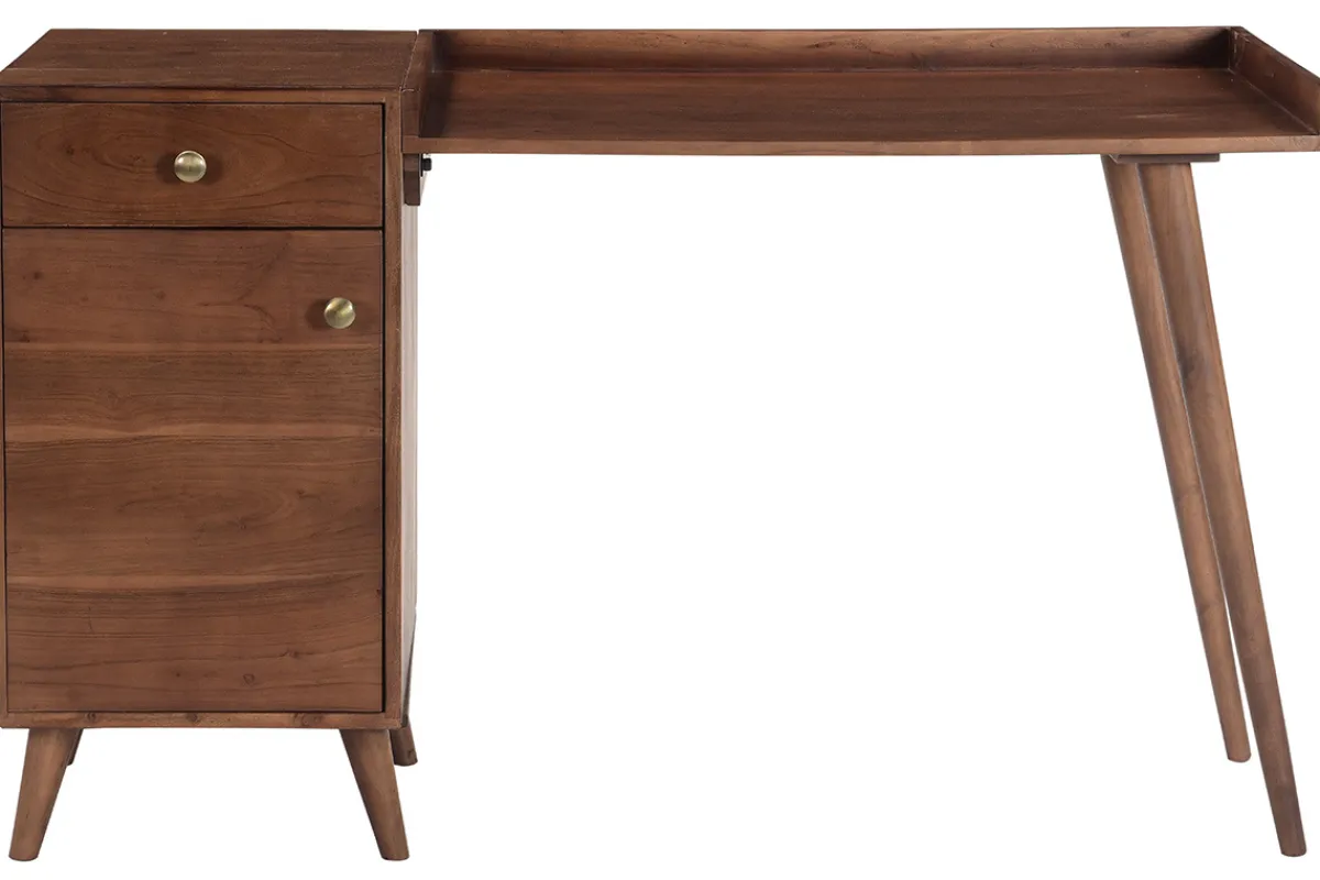 Miliboo Vintage-Schreibtisch mit Schubladenelement aus massivem Akazienholz B130 cm ROBY* Design-schreibtische