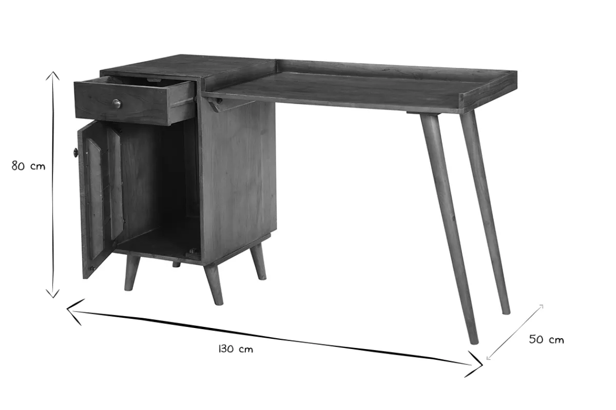 Miliboo Vintage-Schreibtisch mit Schubladenelement aus massivem Akazienholz B130 cm ROBY* Design-schreibtische