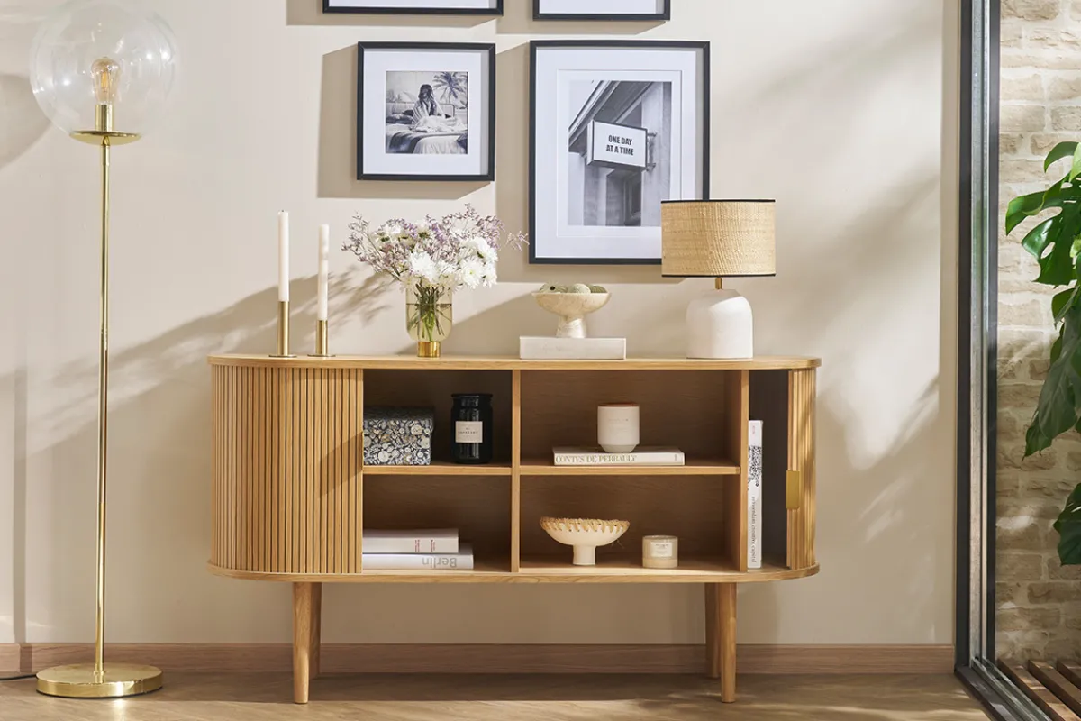 Miliboo Vintage-Sideboard aus hellem Eichenholz mit 2 Schiebetüren B138 cm EPIC* Sideboards
