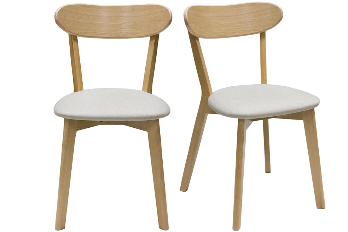 Miliboo Vintage-Stühle aus hellem Holz mit Eichenfurnier und beigem Stoff (2er-Set) DOVE* Design-stühle