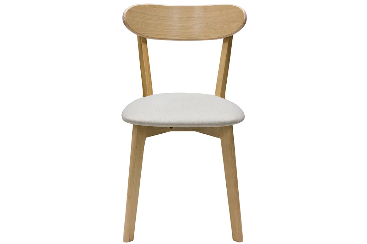 Miliboo Vintage-Stühle aus hellem Holz mit Eichenfurnier und beigem Stoff (2er-Set) DOVE* Design-stühle