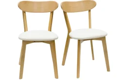 Miliboo Vintage-Stühle aus hellem Holz mit Eichenfurnier und weißem Stoff mit strukturiertem Samteffekt (2er-Set) DOVE* Design-stühle