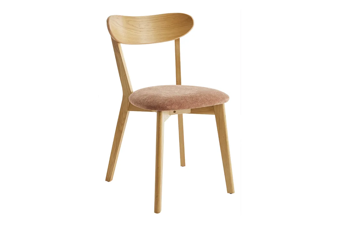 Miliboo Vintage-Stühle aus hellem Holz mit Eichenfurnier und Stoff mit strukturiertem Samteffekt (2er-Set) DOVE* Design-stühle|Holzstühle