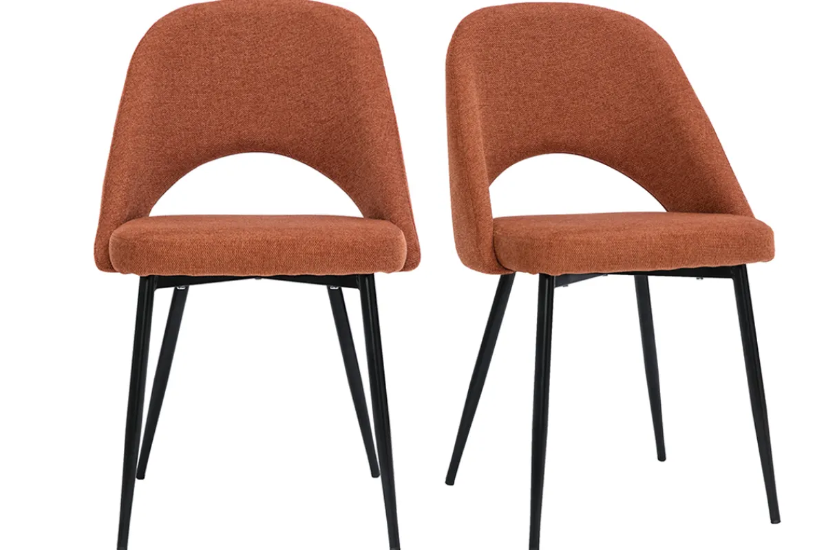 Miliboo Vintage-Stühle aus Stoff mit strukturiertem Samteffekt in Rostbraun und schwarze Metallfüße (2er-Set) COSETTE* Design-stühle