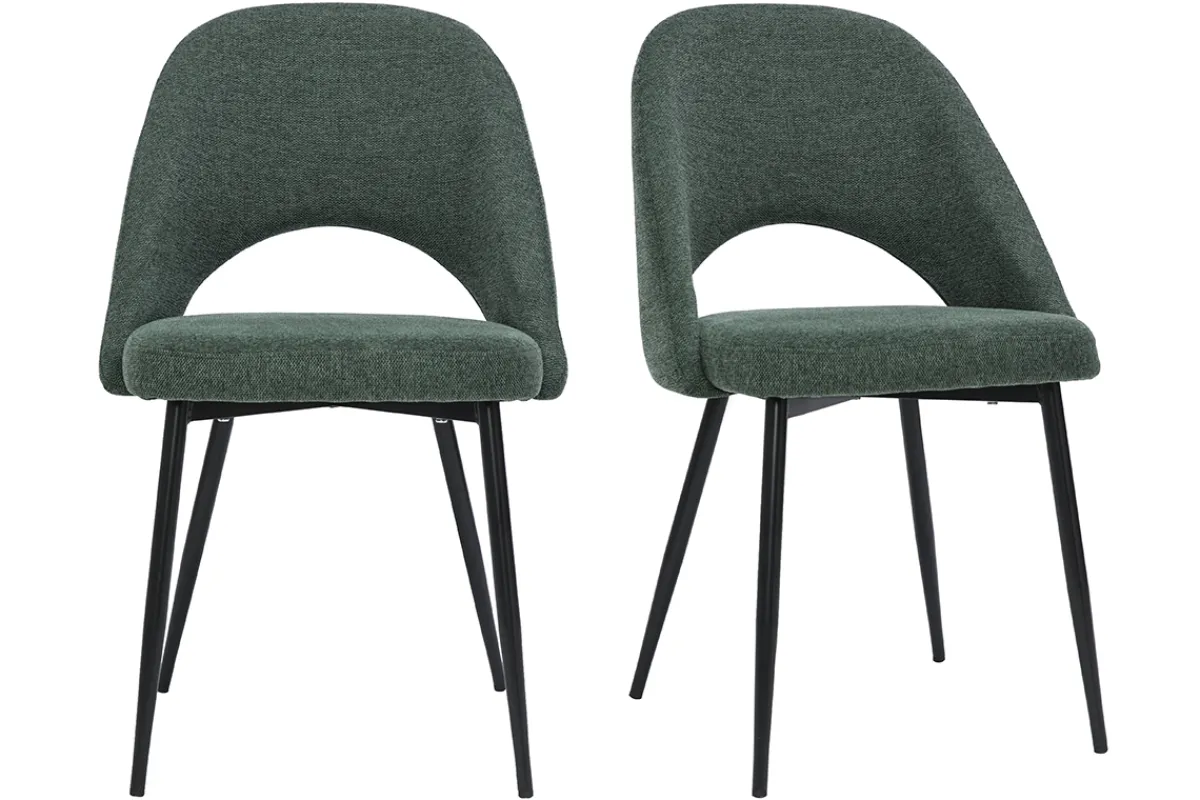 Miliboo Vintage-Stühle aus Stoff mit strukturiertem Samteffekt in Grün und schwarze Metallfüße (2er-Set) COSETTE* Design-stühle